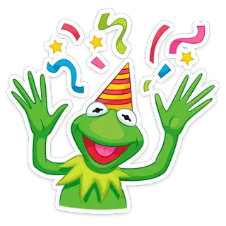 🥳 Kermit the Frog kermit, frog, puppet, party, birthday, celebration, confetti, festive telegram sticker