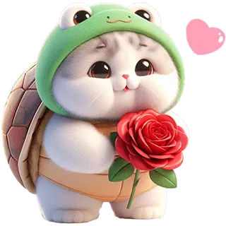 💐 mignon, chat, tortue, animal, fleur, rose, cœur, kawaii, dessin animé whatsapp sticker