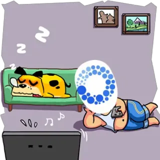 🤩 cachorro, dormindo, sofá, homem, relaxando, tv, desenho animado telegram sticker
