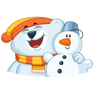 😄 ours polaire, bonhomme de neige, hiver, dessin animé, autocollant, festif, fête telegram sticker