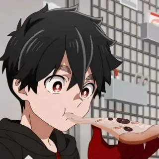 🎭 Anime, Chico, Comiendo, Pizza, Dibujos animados, Comida, Manga telegram sticker