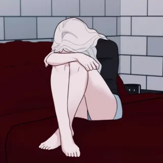 🩺 verdrietig, depressief, zittend, vrouw, eenzaam, huilend, anime stijl, cartoon whatsapp sticker
