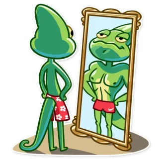 💪 lizard, mirror, body image, fitness, humor, cartoon telegram sticker