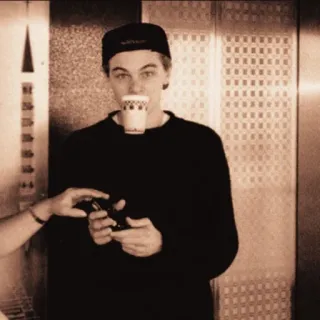 🌻 Leonardo DiCaprio leonardo dicaprio, actor, celebrity, coffee, retro telegram sticker