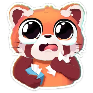 😢 Panda rojo, Llorando, Triste, Lágrimas, Pañuelo, Emocional, Dibujo animado telegram sticker