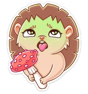 🤢 hedgehog, mushroom, cartoon, animal, cute whatsapp sticker
