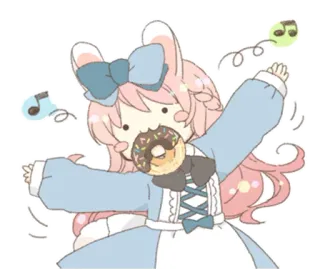 🐰 ciambella, kawaii, anime, coniglio, ragazza, carino, note musicali telegram sticker