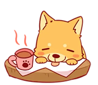 🐶 หมา, กาแฟ, น่ารัก, สัตว์, ชิบะอินุ, ง่วง, การ์ตูน telegram sticker