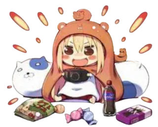 ☺️ Аниме, Манга, Милый, Мультфильм, Чиби, Еда, Кола, Медведь, Сладости telegram sticker