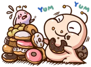 😋 siput, donat, permen, imut, kartun, makanan whatsapp sticker