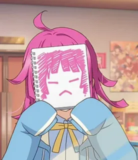 😡 动漫, 女孩, 粉色头发, 悲伤的脸, 绘画, 笔记本, 卡通 telegram sticker