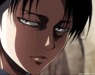 ♠️ Levi Ackerman Attack on Titan อนิเมะ, ผ่าพิภพไททัน, รีไวล์, รีไวล์ แอคเคอร์แมน, ตัวละคร, จริงจัง, สีหน้า telegram sticker
