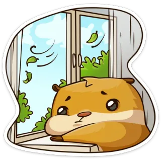 😣 chuột hamster, cửa sổ, buồn, phim hoạt hình, động vật, trong nhà, gặm nhấm, cô đơn telegram sticker
