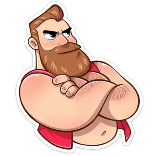 😠 homme, musclé, bras croisés, rouge, barbe, dessin animé whatsapp sticker