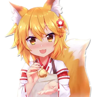 🍝 Senko The Helpful Fox Senko-san Anime, garota raposa, fofa, Senko, orelhas, rabo, avental telegram sticker