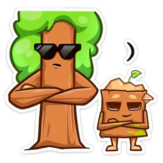 😎 árvore, desenho animado, legal, óculos de sol, planta, personagem telegram sticker