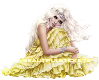 🧝‍♀ @BEAUTIFULSTICKERS mujer, hermosa, rubia, amarillo, vestido, sticker telegram sticker