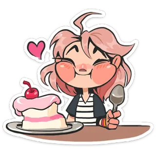 🍰 Cartone animato, Torta, Dessert, Mangiare, Anime, Capelli rosa telegram sticker