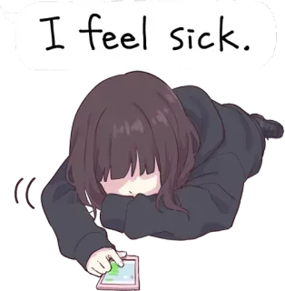 🤒 I feel sick. doente, indisposto, triste, chateado, garota anime, sentindo-se mal, cansado whatsapp sticker
