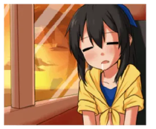 💤 ragazza anime, piangendo, triste, lacrima, finestra, tramonto whatsapp sticker