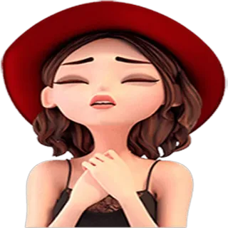😣 kobieta, dziewczyna, kreskówka, smutna, czerwony kapelusz, brunetka telegram sticker
