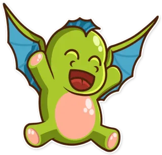 😃 monstro, fofo, verde, desenho animado, kawaii, asas, feliz telegram sticker