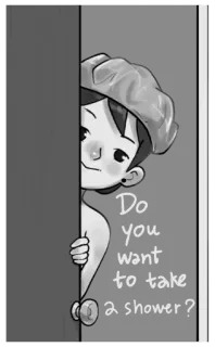 🚿 Do you want to take a shower? doccia, cartone animato, domanda, porta, vasca da bagno, acqua, bagno, pulizia telegram sticker