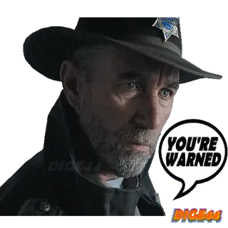 ⚠️ YOU'RE WARNED aviso, você foi avisado, polícia, xerife, chapéu, sério telegram sticker