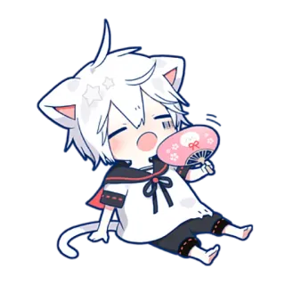 🙃 anime, catboy, cute, chibi, fan, kawaii, white hair telegram sticker
