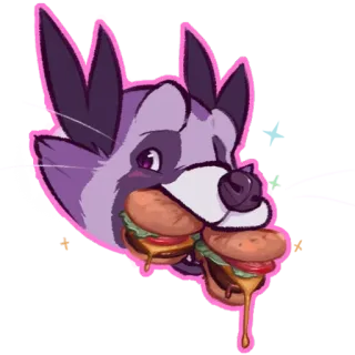 🍔 roxo, cachorro, hambúrguer, sanduíche, comendo, animal, desenho animado telegram sticker