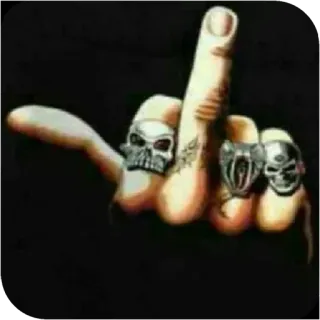 🖕 dedo corazón, gesto ofensivo, calavera, anillos, tatuaje telegram sticker