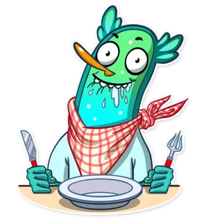 🍽 Мультфильм, Монстр, Ест, Голодный, Тарелка, Вилка, Нож whatsapp sticker