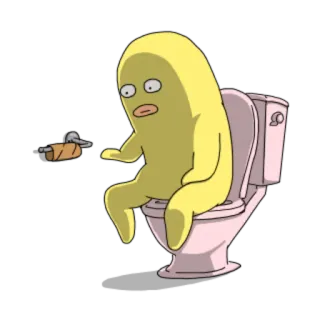 🚽 화장실, 노란 캐릭터, 만화, 앉아있는, 웃긴 telegram sticker