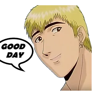 😃 GOOD DAY anime, male, greeting, blond, speech bubble telegram sticker