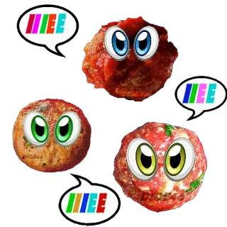🎊 IIEE almôndegas, desenho animado, comida, olhos, balão de fala telegram sticker