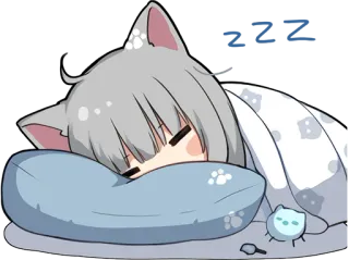 🛌 Catgirl, спящая, аниме, чиби, милый, подушка, одеяло whatsapp sticker