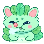 😮‍💨 น่ารัก, การ์ตูน, คาวาอิ, สัตว์, สีเขียว, ใบไม้, มีความสุข telegram sticker