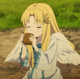 🐬 Filo Rising of the Shield Hero 애니메이션, 소녀, 날개, 금발, 음료, 귀여운 telegram sticker
