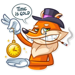 ⏱ Time is GOLD fox, cartoon, time, gold, wealth, pocket watch telegram sticker