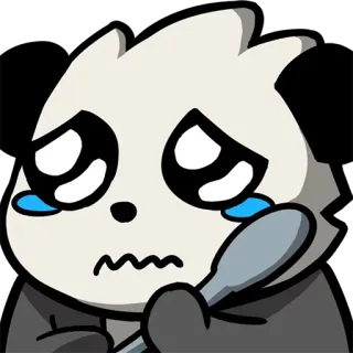 😢 triste, chorando, panda, desenho animado, colher telegram sticker
