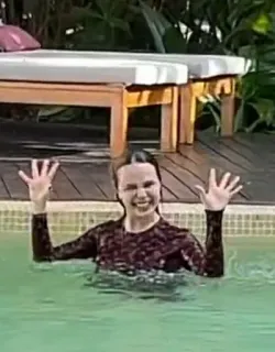 🤓 woman, pool, water, smile, summer, swimming telegram sticker