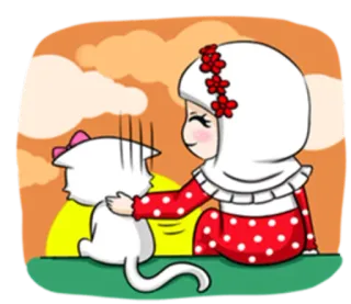 👥 Kreskówka, Hidżab, Dziewczyna, Kot, Przyjaźń, Słodkie telegram sticker
