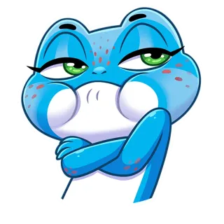 😕 rana, blu, cartone animato, animale, personaggio, illustrazione, adesivo whatsapp sticker