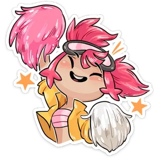 🥳 dessin animé, cheerleader, cheveux roses, pompons, joyeux, étoiles, mignon, autocollant telegram sticker