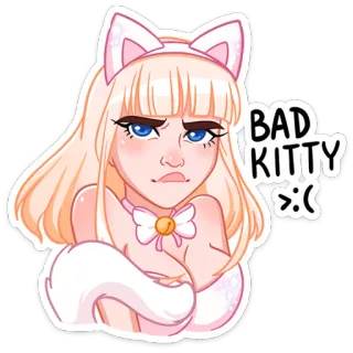 😼 BAD KITTY >:( девушка-кошка, аниме стиль, каваий, котенок, мультяшный персонаж, плохой котик whatsapp sticker
