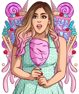 🍭 mujer, caramelo, algodón de azúcar, postre, comida, dulces, azúcar telegram sticker
