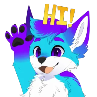 👋 HI! Furry, Zorro, Antropomórfico, Dibujos animados, Saludando, Amigable telegram sticker