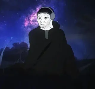 😕 wojak, doomer, meme, sad, headphones, lonely telegram sticker