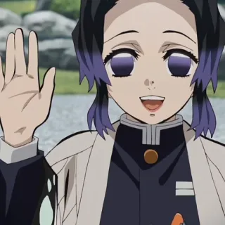 💜 Shinobu Kocho Demon Slayer Anime, Demon Slayer, Shinobu Kocho, Postać, Fala, Uśmiechnięty telegram sticker