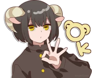 👌 Аниме, Мультфильм, Овца, Демон, Рога, Ок, Жест telegram sticker